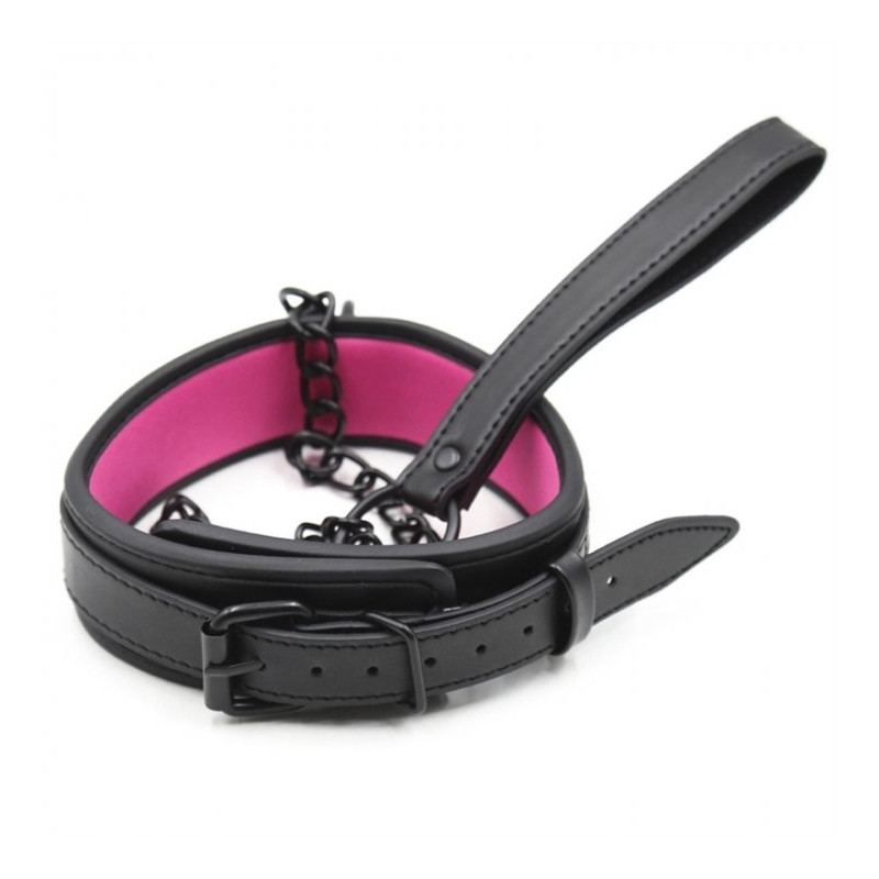 FUKR Collier + Laisse Noir - Rose